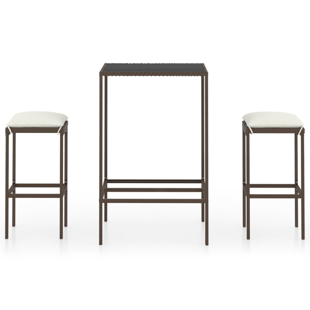 3 részes barna polyrattan kerti bárszett párnákkal (3064816)