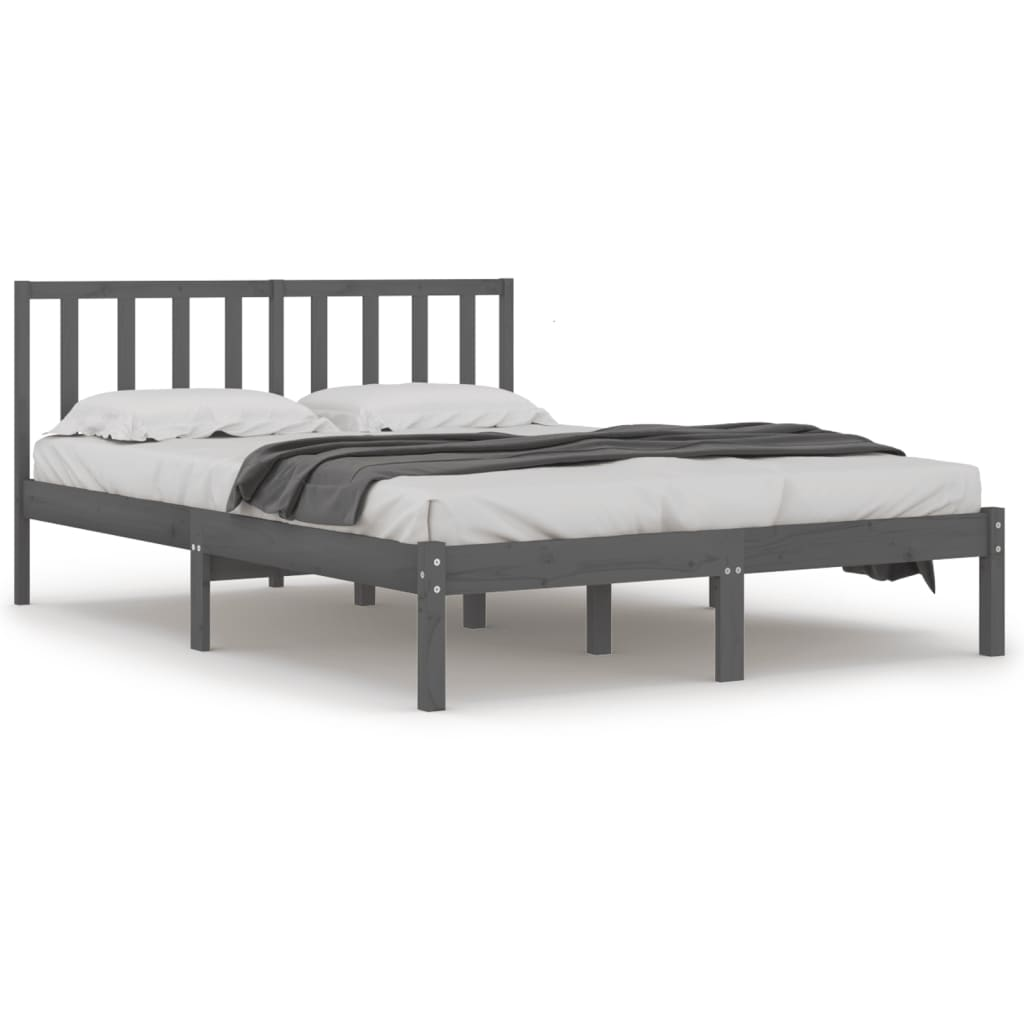 szürke tömör fenyőfa ágykeret 135x190 cm (4FT6 Double) (3105048)