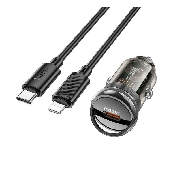 HOCO Z53 autós töltő 30W PD fekete + USB-C - Lightning kábel (Z53_TYPE-C_LIGHTNING_B)