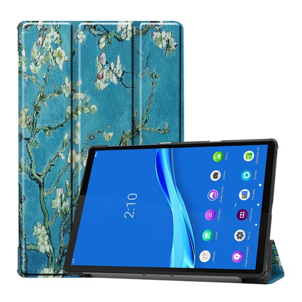 Tok álló, bőr hatású (FLIP, oldalra nyíló, TRIFOLD asztali tartó funkció, virág minta) KÉK [Lenovo Tab M10 FHD Plus (TB-X606X)] (5996457966769)