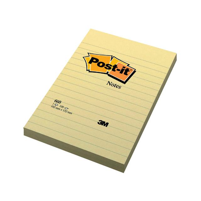 3M 102x152mm vonalas öntapadó jegyzettömb (100 lap) - Sárga (FT510010620)