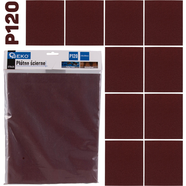 Geko Płótno ścierne – arkusz 230x280mm P120 (10/500)