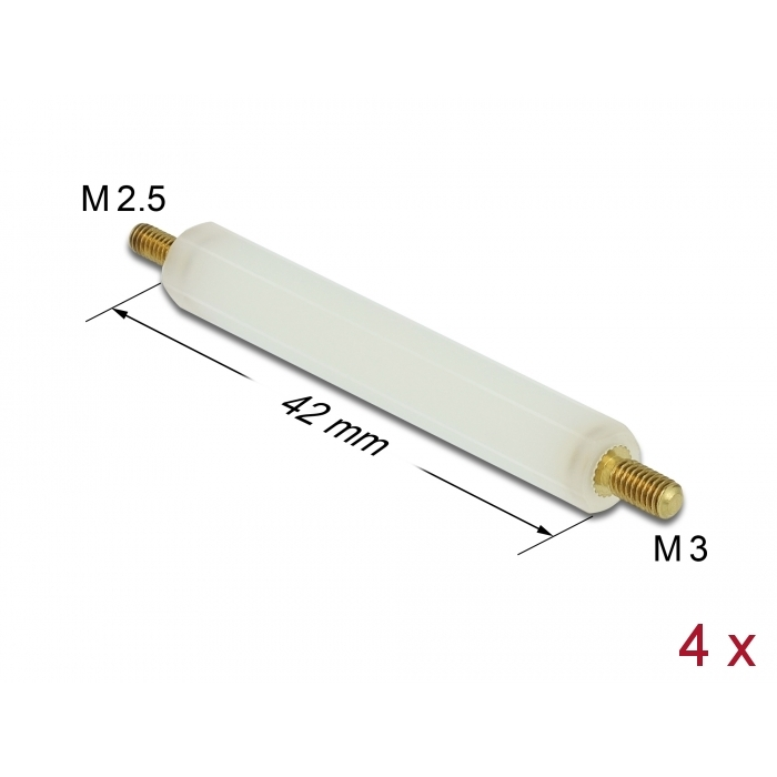 Delock Távtartó M2.5 - M3, hatszögletű, külső menetes / külső menetes, 42 mm-es természetes színű, 4 (60238) (60238)