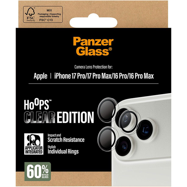 PanzerGlass ® Hoops® Camera Lens Protector Transparent iPhone 17 Pro | iPhone 17 Pro Max | iPhone 16 Pro | 16 Pro Max Doorzichtige schermbeschermer Apple 1 stuk(s)