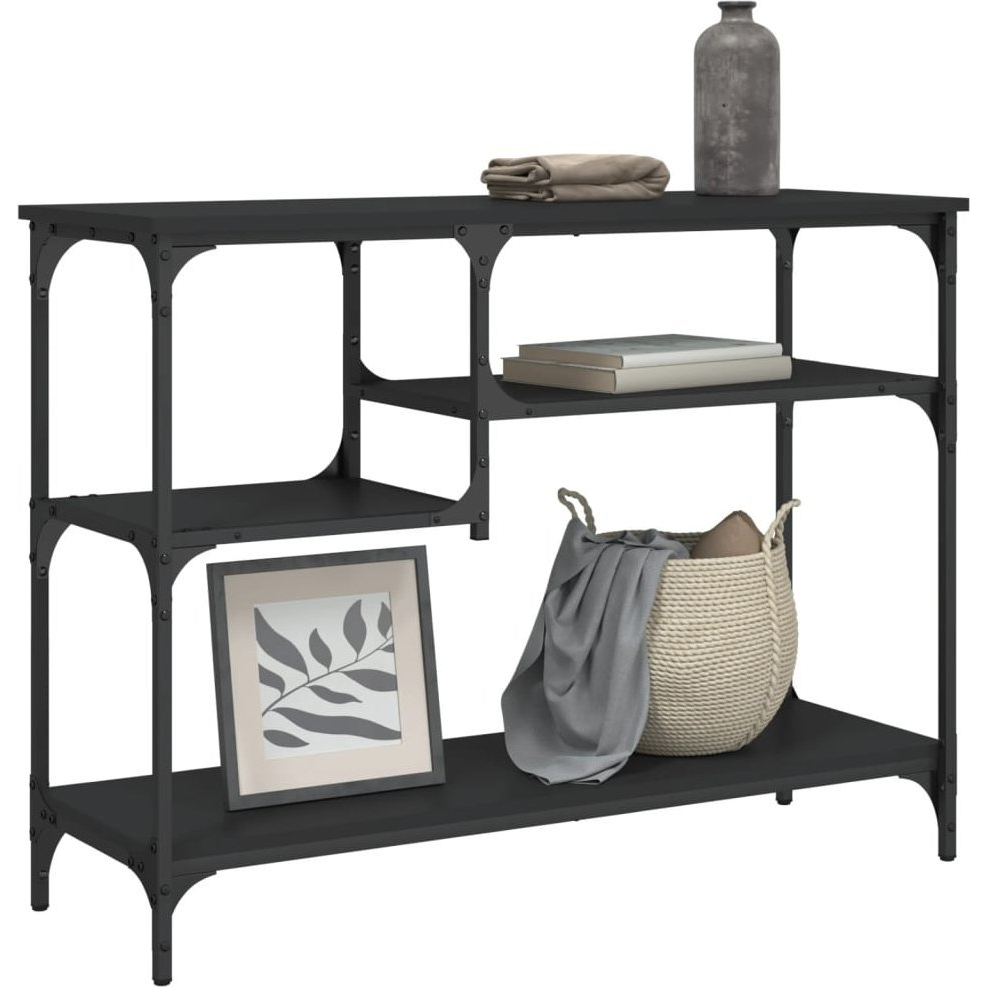 fekete tálalóasztal polcokkal 100 x 35 x 75 cm (837782)