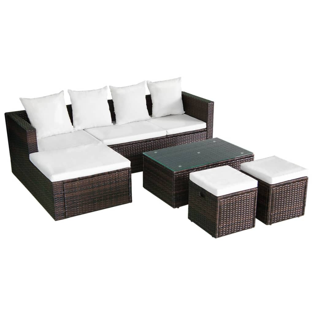 4-részes barna polyrattan kerti bútorszett párnákkal (42585)
