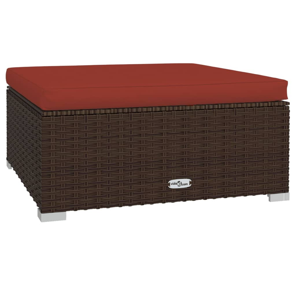 barna polyrattan kerti lábtartó párnával 70 x 70 x 30 cm (317547)
