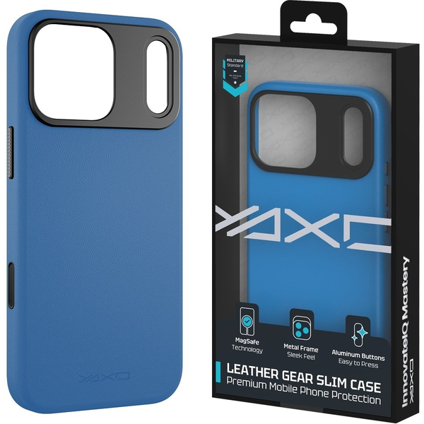 YAXO Etui na telefon Leather Gear Slim Case MagSafe iPhone 17 Pro Max Electric Blue