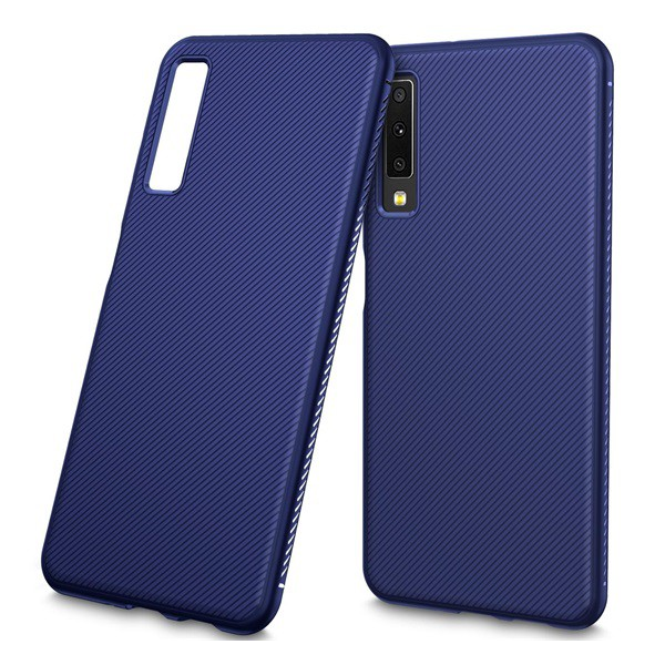 Szilikon telefonvédő (közepesen ütésálló, csíkos minta) SÖTÉTKÉK [Samsung Galaxy A7 (2018) SM-A750F] (5996457818341)