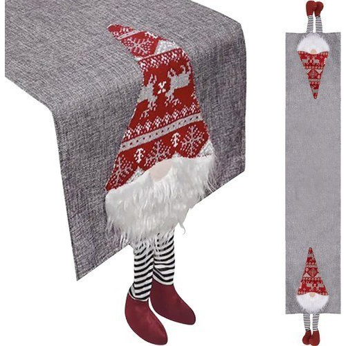 Iso Trade Karácsonyi Asztali Futó Manókkal, Szürke/Piros/Fehér, 215x34 cm (5900779946293)