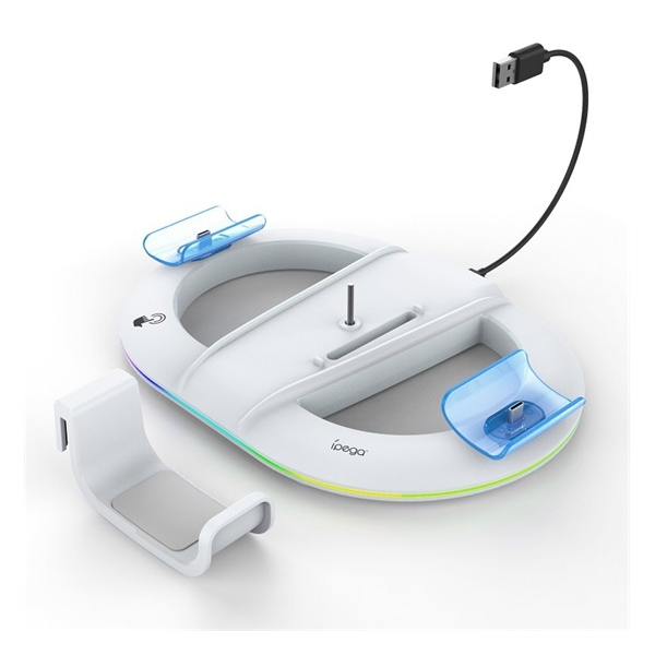 iPega függőleges töltőállvány (2xUSB+Type-C aljzat, RGB, PlayStation 5 / 5 Slim/ 5 Pro kompatibilis) FEHÉR (PG-P5S045)