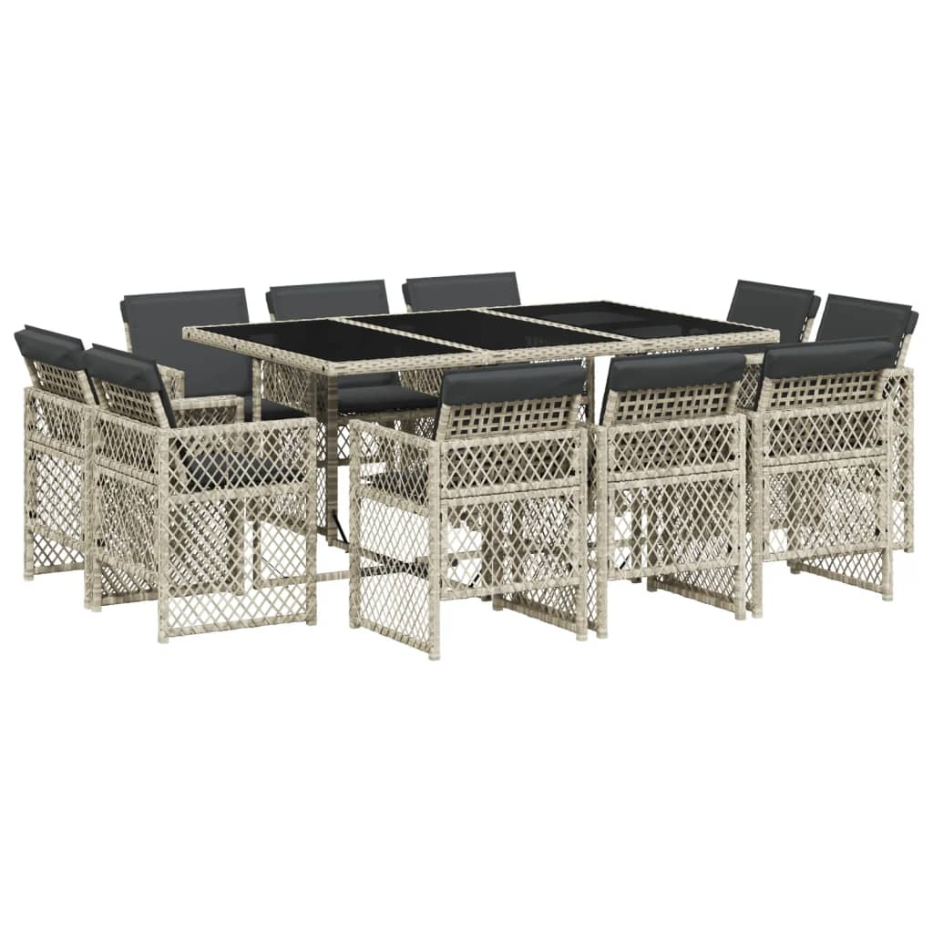 11 részes világosszürke polyrattan kerti ülőgarnitúra párnákkal (3210851)