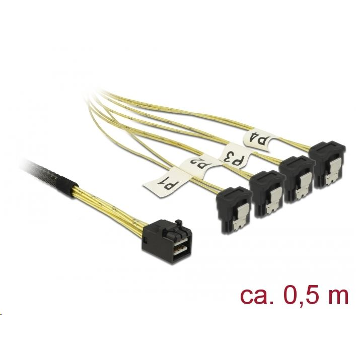 Delock Mini SAS HD SFF-8643 > 4 x SATA 7 Pin, ívelt, 0,5 m kábel (85684) (85684)