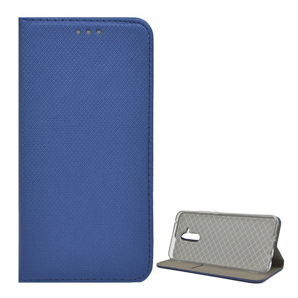 Tok álló, bőr hatású (FLIP, oldalra nyíló, asztali tartó funkció, rombusz minta) SÖTÉTKÉK [Huawei Mate 20 Lite] (5996457813230)