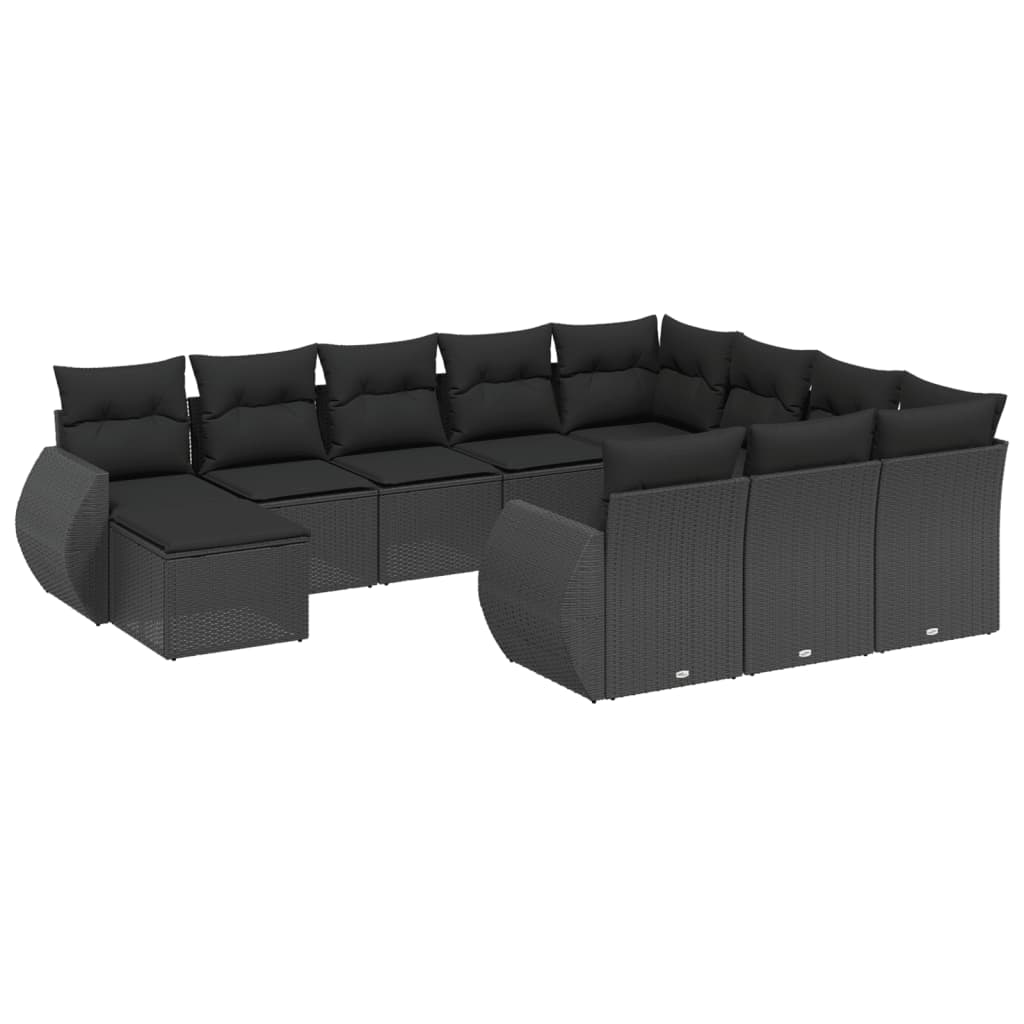 11 részes fekete polyrattan kerti ülőgarnitúra párnákkal (3225187)