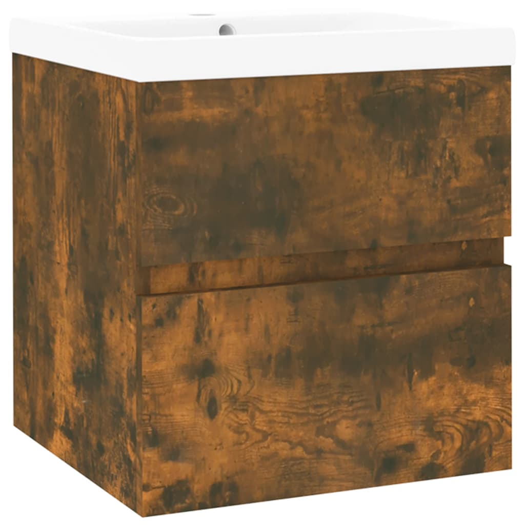 füstös tölgyszínű fatermék mosdószekrény beépített mosdóval (3152858)