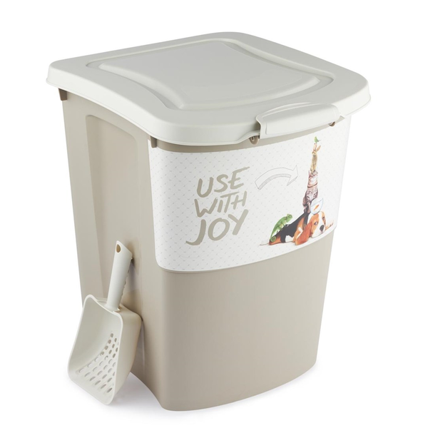 Recipient stocare hrana, Rotho, cu roti, capacitate 38L, bej, 41x37x50cm, set cu lopatica