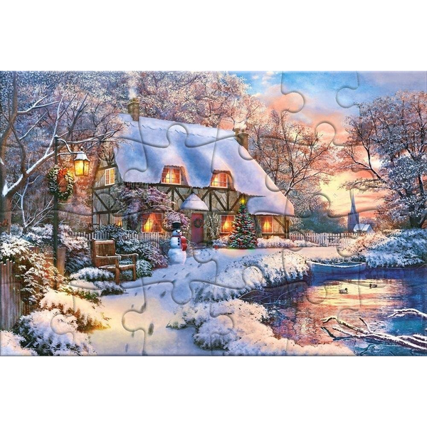  Castorland Puzzlowa kartka pocztowa Winter Cottage