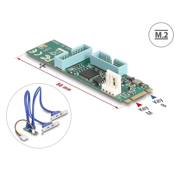 Převodník M.2 B+M samec > 4x USB A samice kabel 50 cm Delock 61066