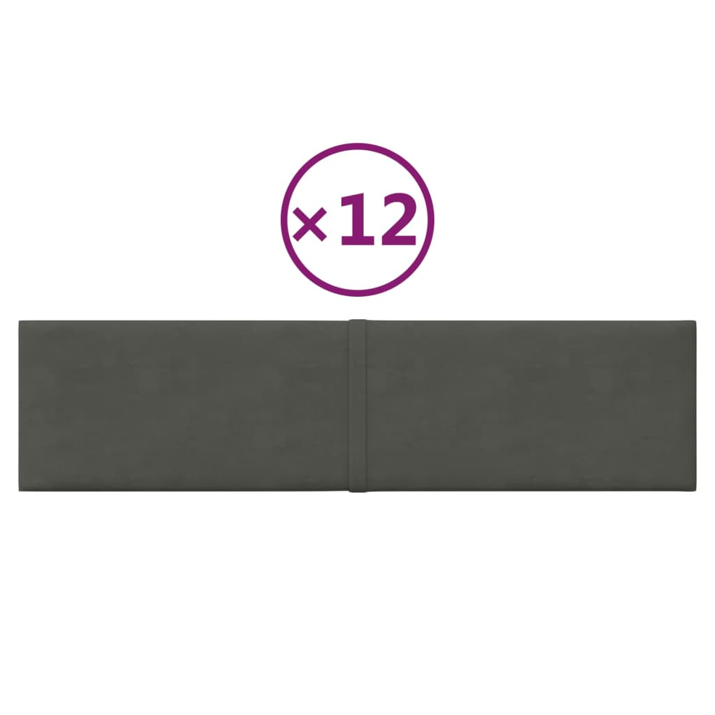 12 db sötétszürke bársony fali panel 60x15 cm 1,08 m² (344064)