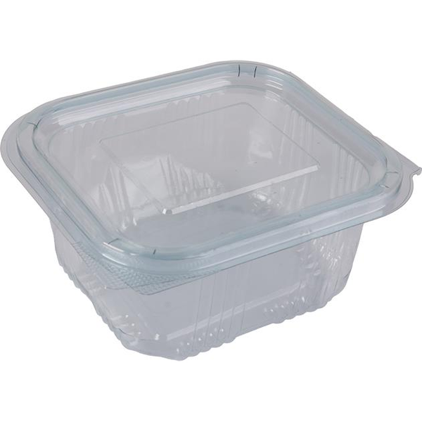Ételtároló doboz, egybefedeles, műanyag, szögletes, 250 ml, 100 db, "Party", víztiszta (KHMU290)