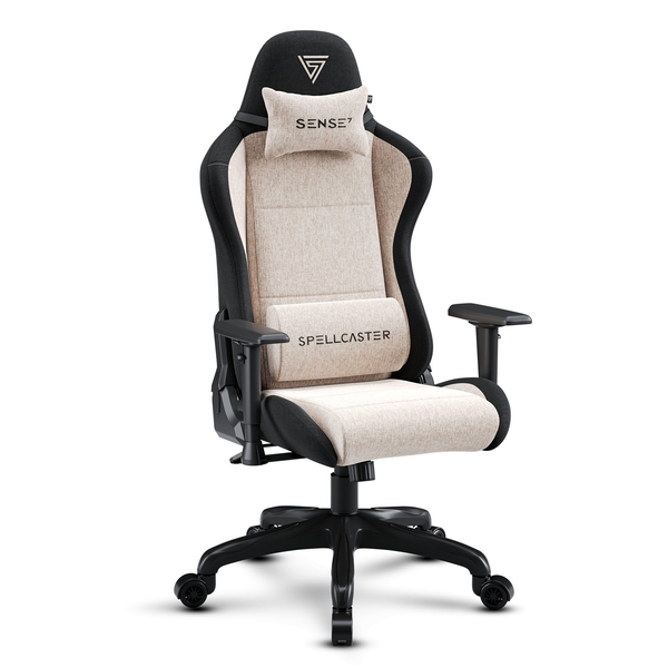 Scaun de gaming SENSE7 Spellcaster FUKU din țesătură neagră și bej