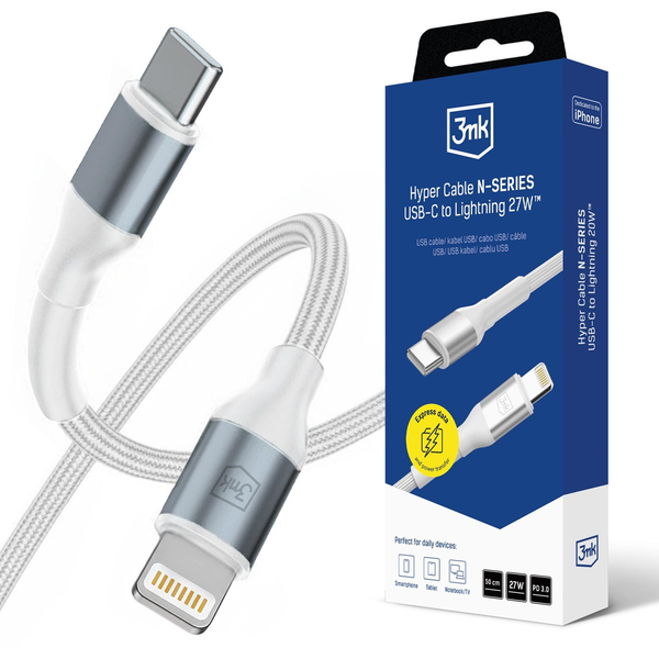 Kabel 3mk Hyper Cable C to Lightning 50cm PD 3.0 9V/3A 27W černý