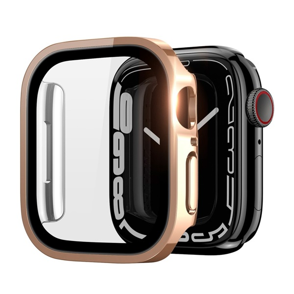 Dux Ducis HAMO műanyag keret (ütésállóság, fém hatás + kijelzővédő) RÓZSASZÍN Apple Watch Series 9 45mm / Watch Series 8 45mm / Watch Series 7 45mm (GP-140460)
