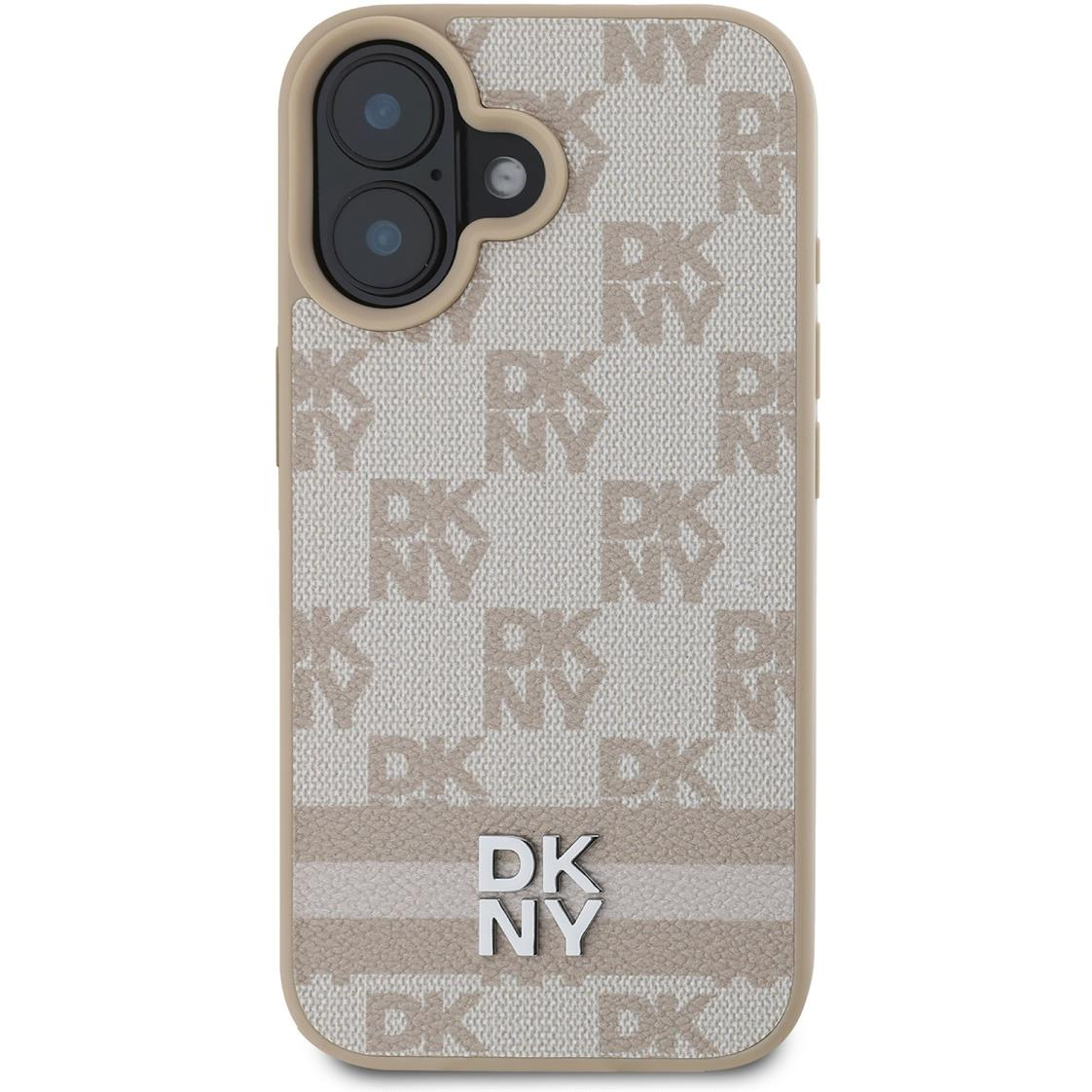 DKNY PU Leather Checkered Pattern and Stripe iPhone 16 Pink tok (DKHCP16SPCPTSSP)