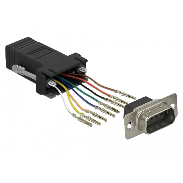 DELOCK D-Sub 9 Pin Stecker zu RJ45 Buchse Montagesatz schw.