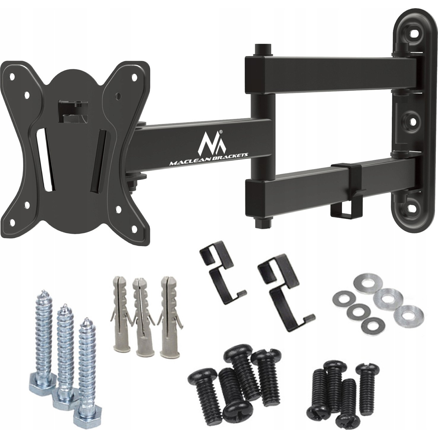 Maclean MC-417 Full Motion TV Monitor Wall Mount 13-32" 30kg max. VESA 100x100 Black Powder Coated Universal Holder Bracket Adjustable Wall Distance Rotating Tilting (MC-417)