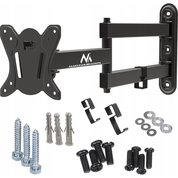 Maclean MC-417 Full Motion TV Monitor Wall Mount 13-32" 30kg max. VESA 100x100 Black Powder Coated Universal Holder Bracket Adjustable Wall Distance Rotating Tilting