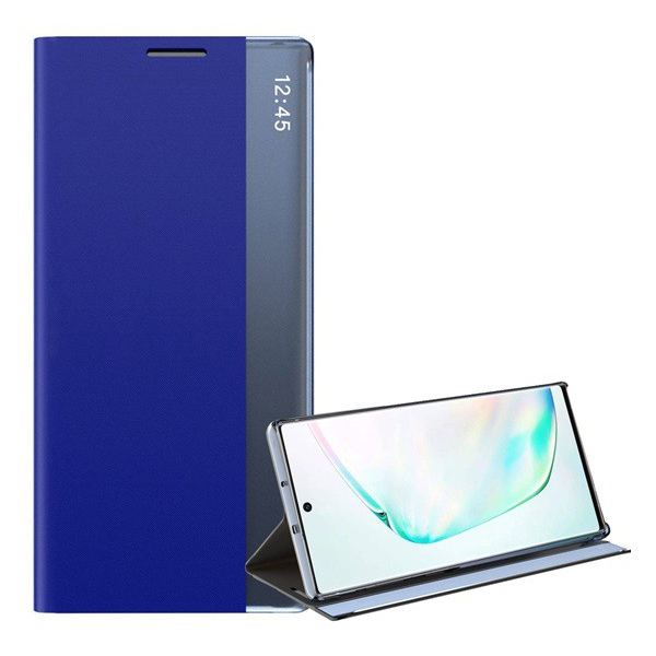 Tok álló, textil hatású (aktív FLIP, oldalra nyíló, asztali tartó funkció, Smart View Cover) SÖTÉTKÉK [Xiaomi Redmi 9T] (5996591047454)