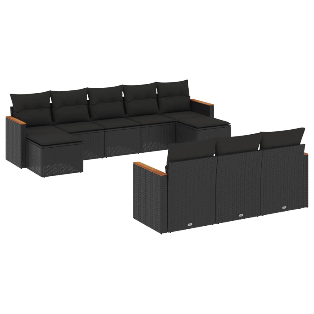 10 részes fekete polyrattan kerti ülőgarnitúra párnákkal (3258814)