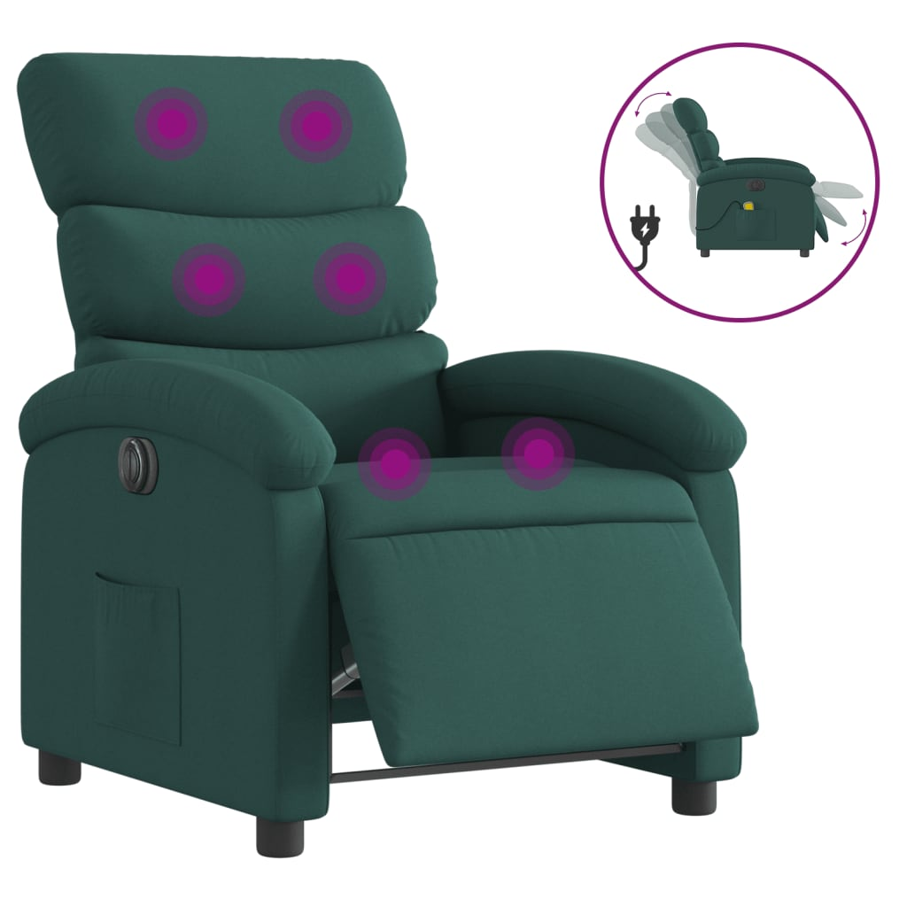 sötétzöld szövet elektromos dönthető masszázsfotel (3203972)