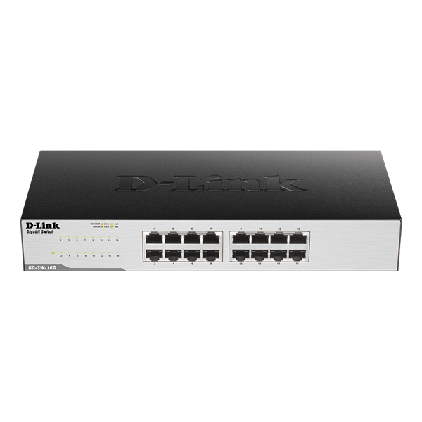 D-Link GO-SW-16G Ikke administreret L2 Gigabit Ethernet (10/100/1000) 1U Sort
