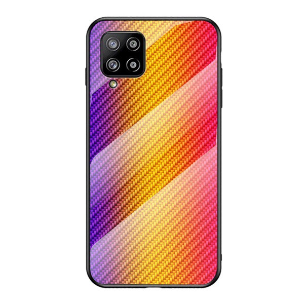 Telefonvédő szilikon keret (BUMPER, edzett üveg hátlap, karbon minta) SÁRGA [Samsung Galaxy A42 5G (SM-A425F)] (5996591024387)