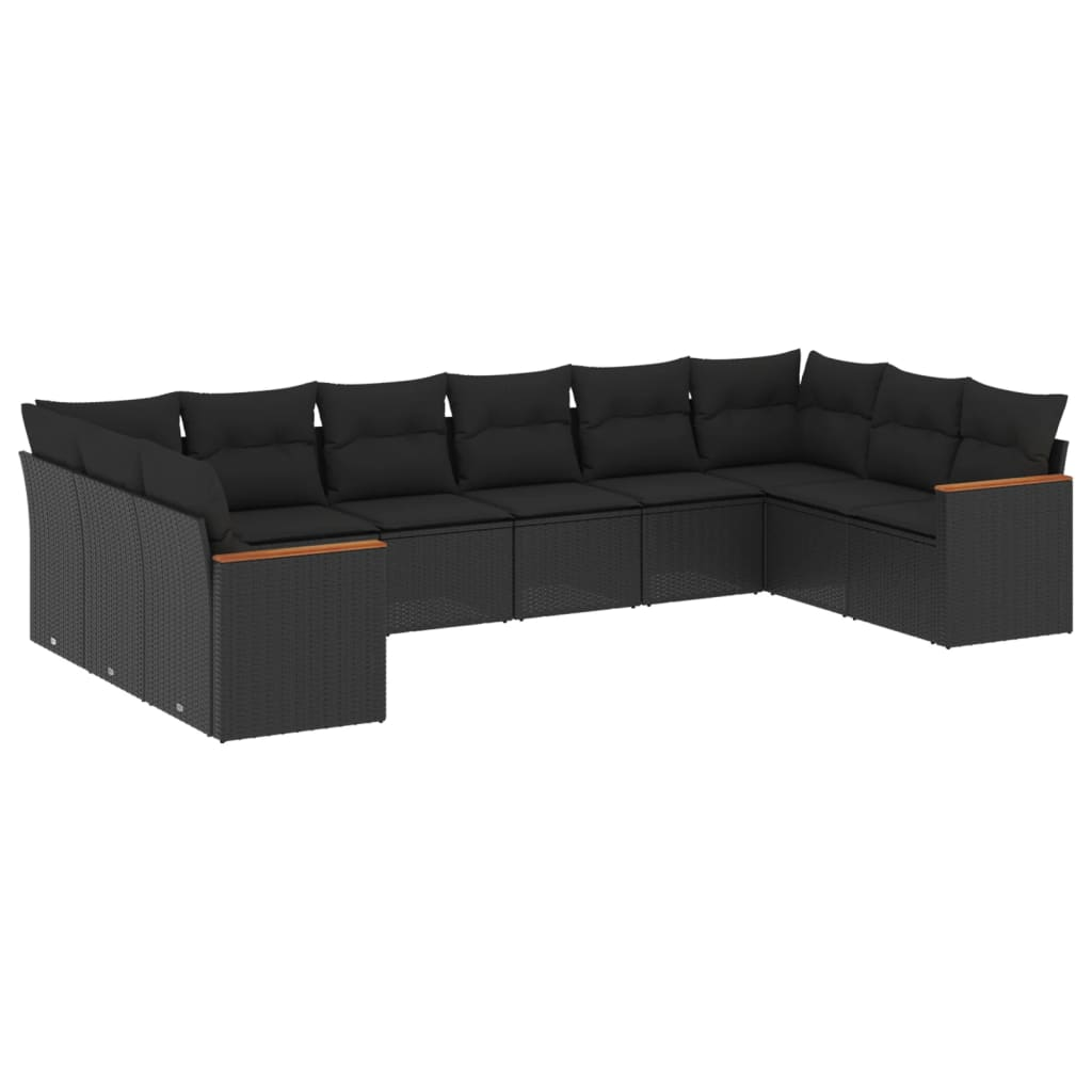 10 részes fekete polyrattan kerti ülőgarnitúra párnákkal (3226321)