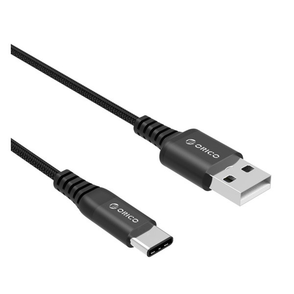 ORICO adatkábel és töltő (USB - Type-C, gyorstöltés támogatás, 100cm, törésgátló, cipőfűző minta) FEKETE (HTK-10_B)