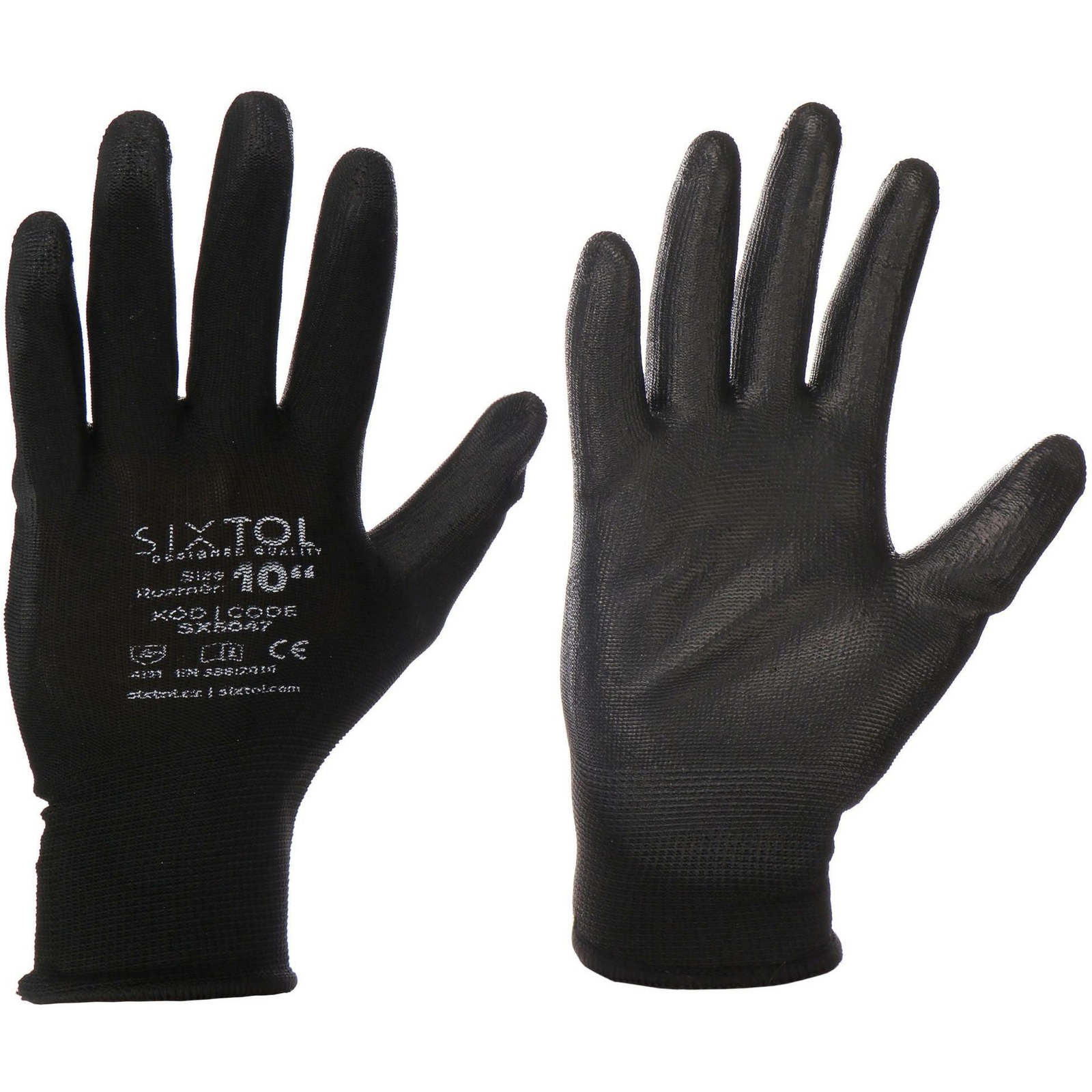 Sixtol Glove poliészter, félig poliuretán kesztyű PE-PU 10, fekete, méret: 10 (SX5047)