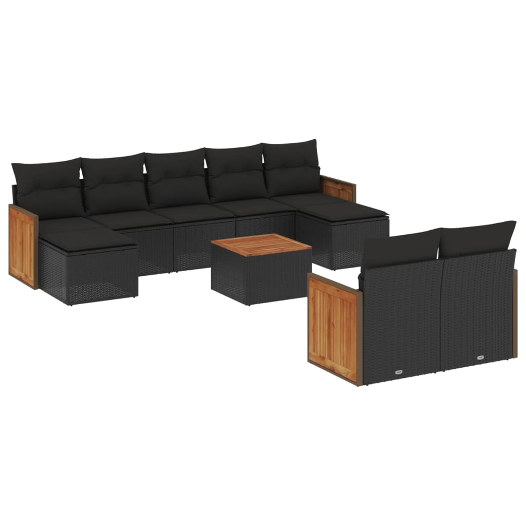 10 részes fekete polyrattan kerti ülőgarnitúra párnákkal (3260487)