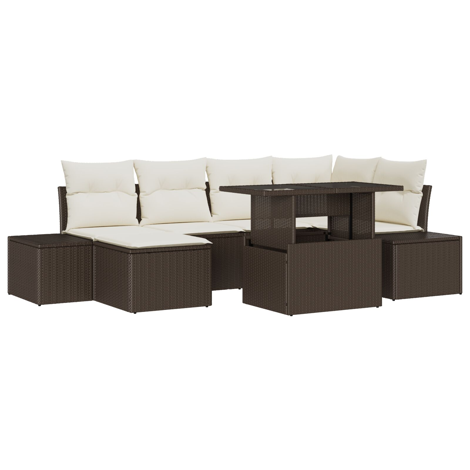 Kerti Sofa Készlet 7 darabos Barna Rattan, Poliészter (3357951)