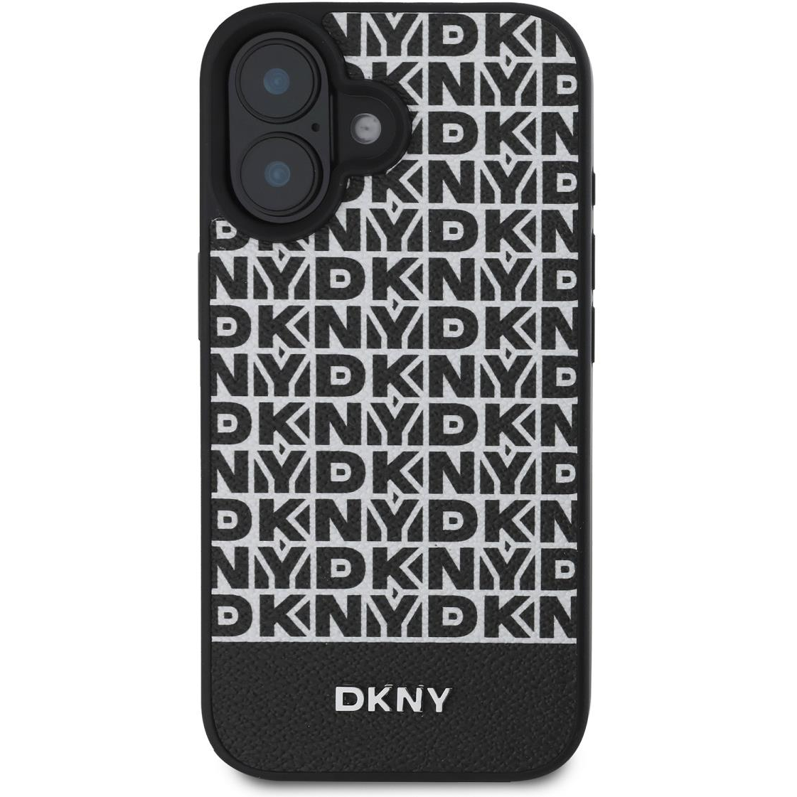DKNY PU Leather Repeat Pattern Bottom Stripe MagSafe iPhone 16 Plus Black tok (DKHMP16MPSOSPK)