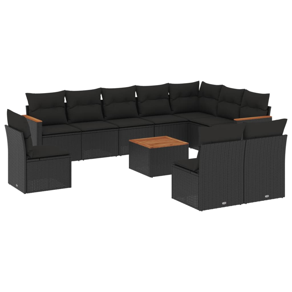 11 részes fekete polyrattan kerti ülőgarnitúra párnákkal (3226076)