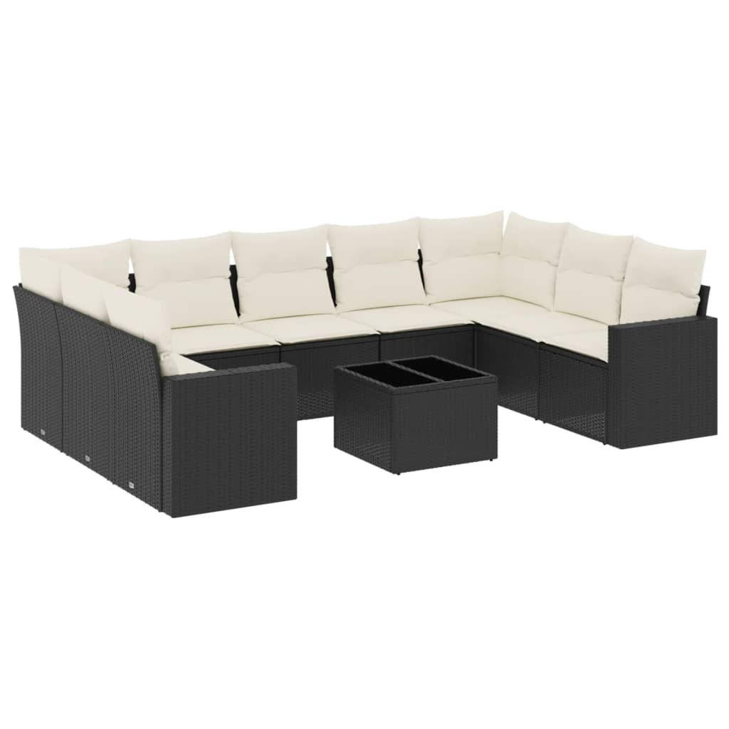 10 részes fekete polyrattan kerti ülőgarnitúra párnákkal (3219396)