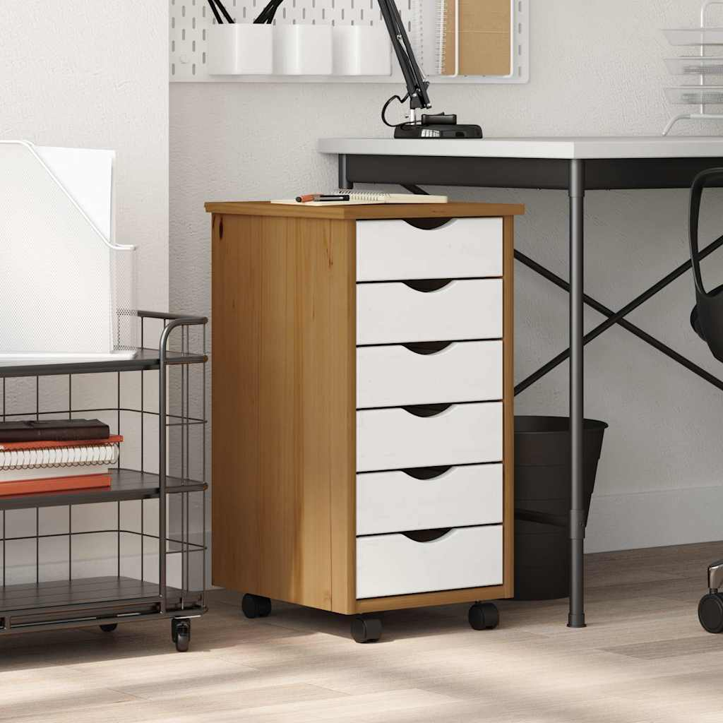 MOSS mézbarna tömör fenyőfa görgős szekrény fiókokkal (4015783)