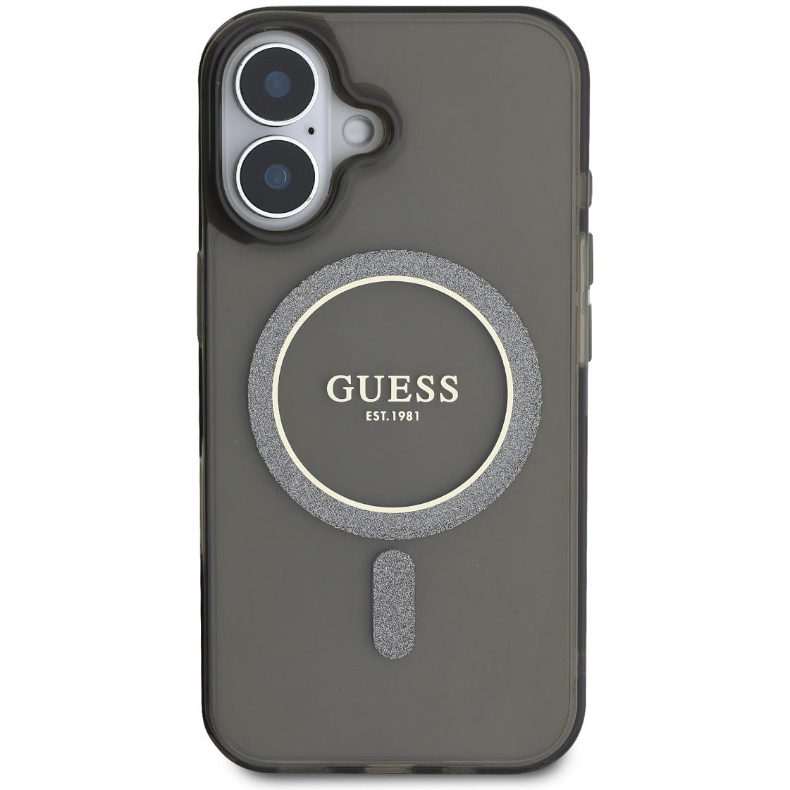 Guess IML Glitter Ring MagSafe iPhone 16 Black tok (GUHMP16SHFGEREK)