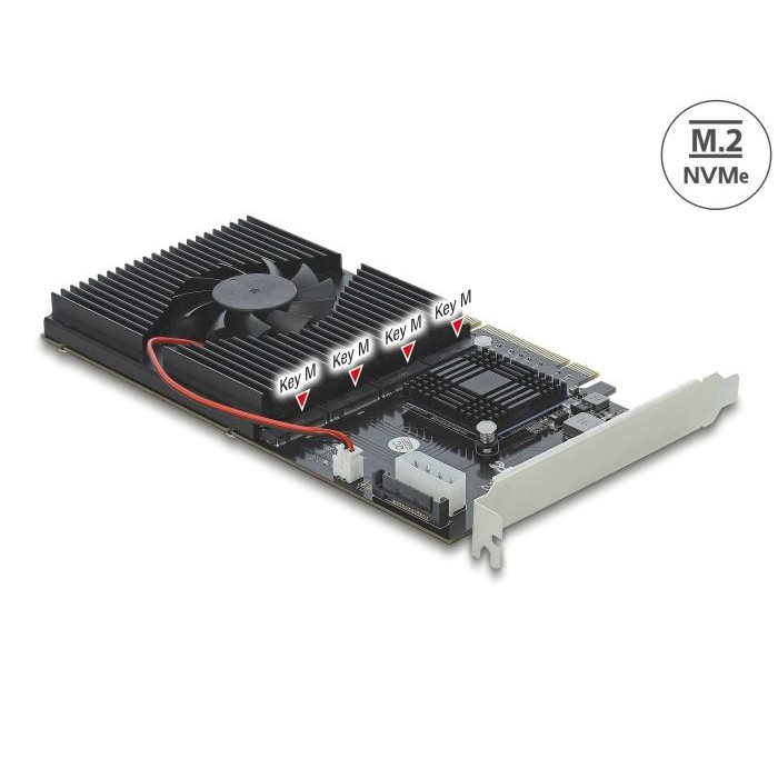 Delock PCI Express x8 / x16 kártya - 4 x belső NVMe M.2 Key M (90409) (del90409)