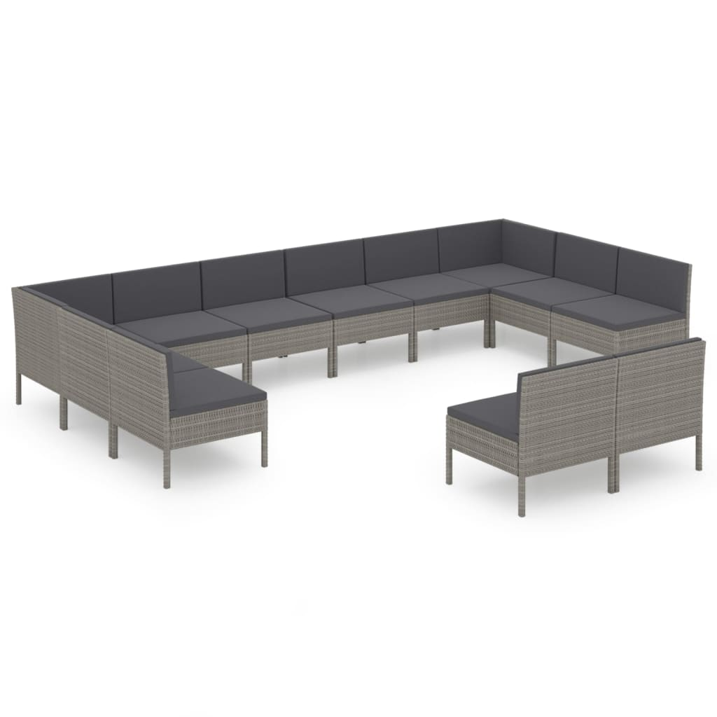 12 részes szürke polyrattan kerti ülőgarnitúra párnákkal (3094614)