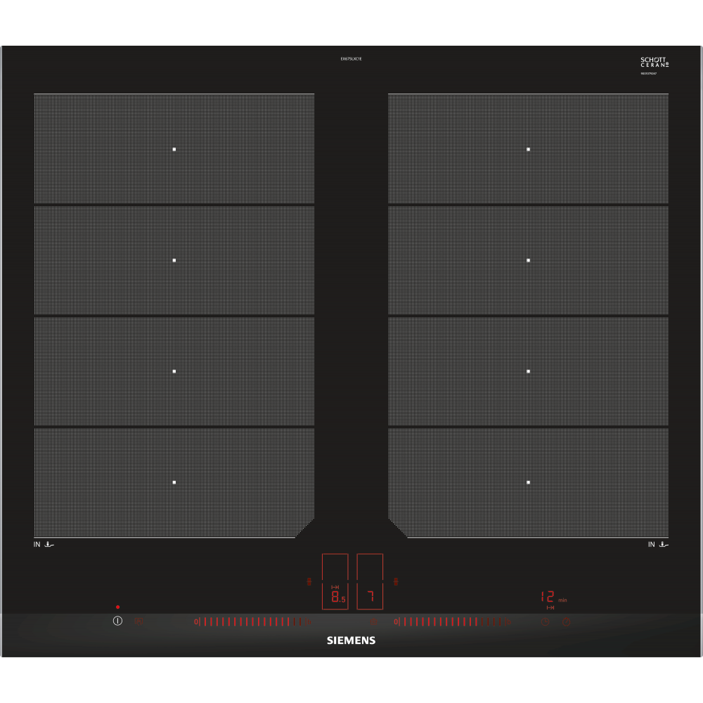 Siemens EX675LXC1E főzőlap Fekete, Rozsdamentes acél Beépített Zónás indukciós főzőlap 4 zóna (EX675LXC1E)